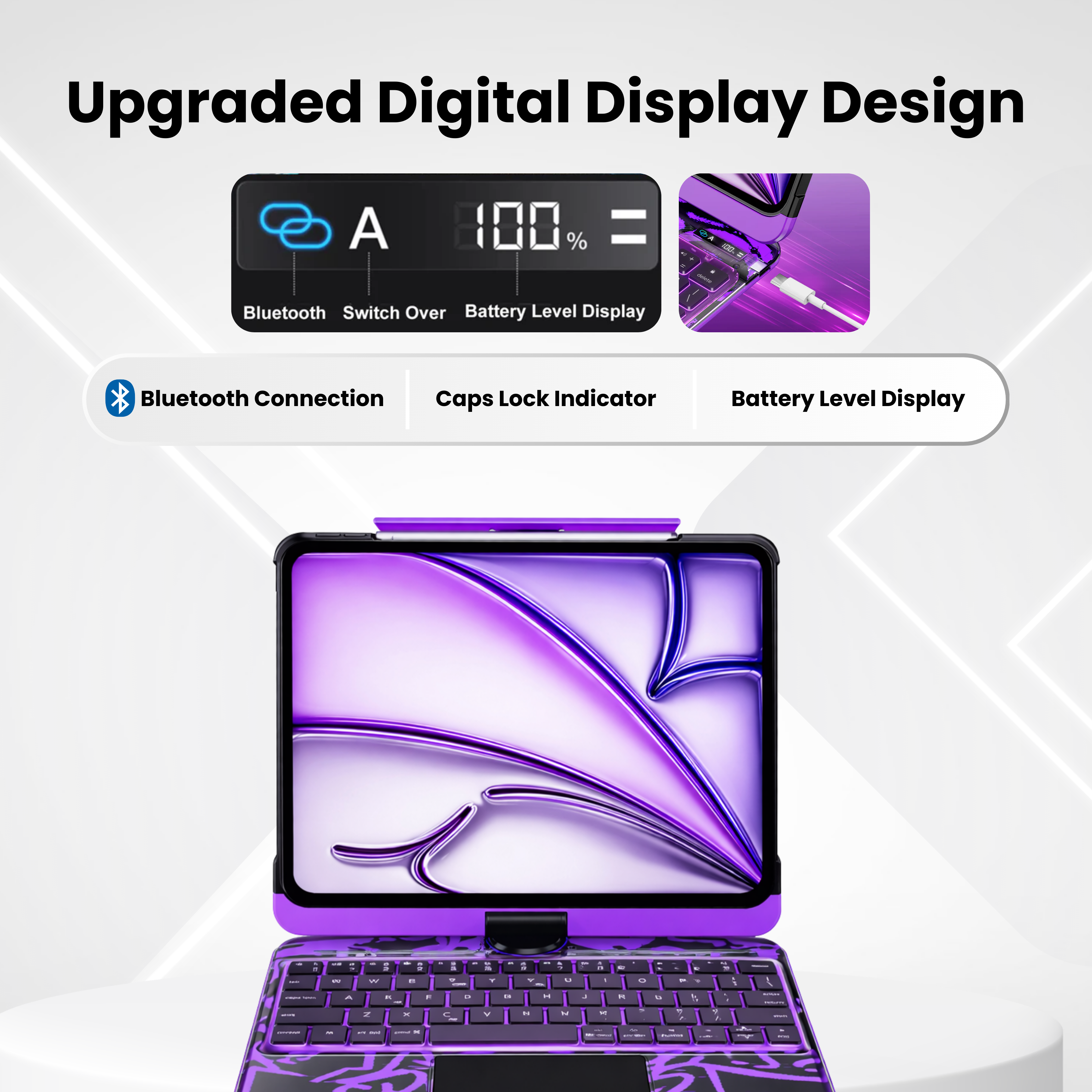 NLFZEK Y2K Transparent Purple 360° Rotating iPad Keyboard Case