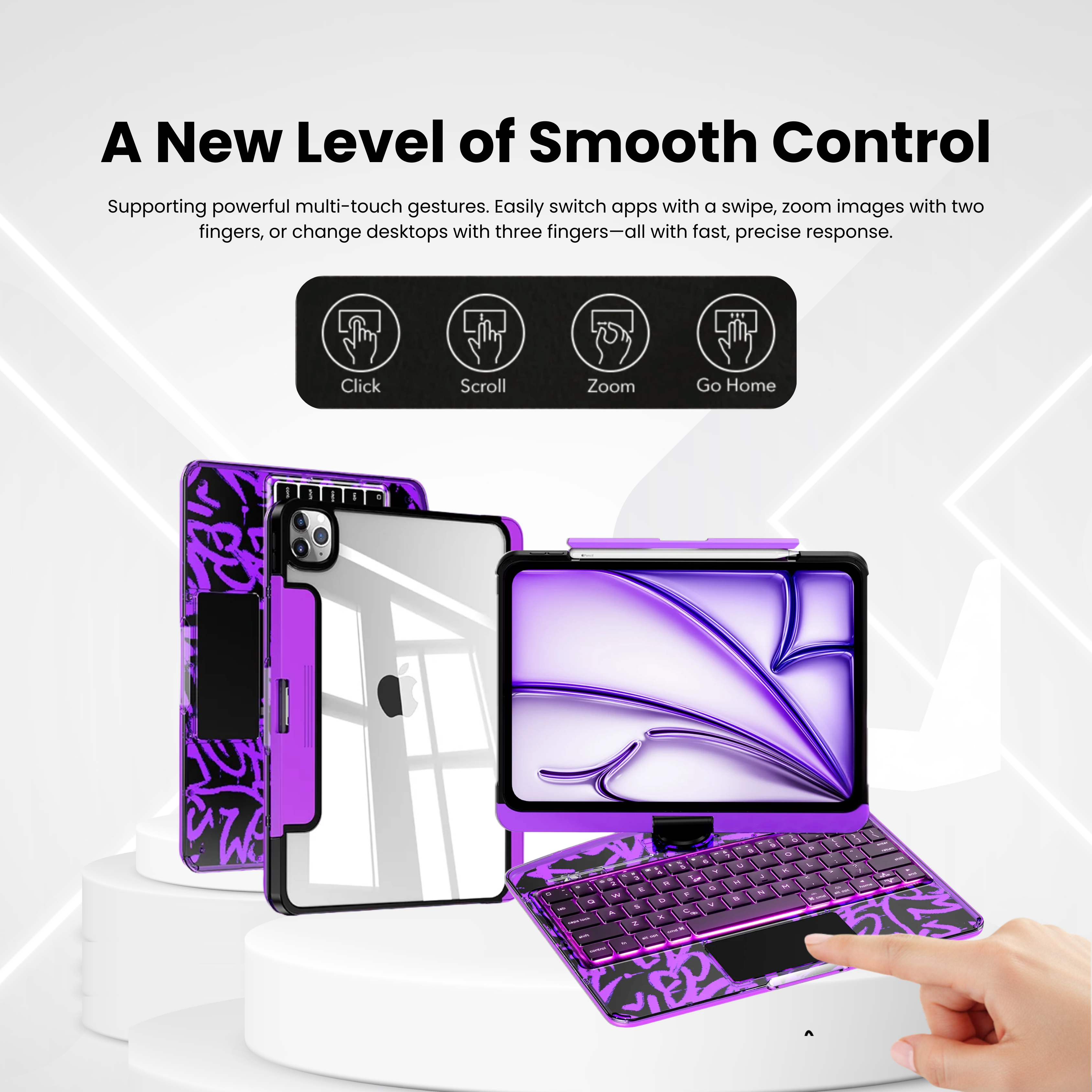 NLFZEK Y2K Transparent Purple 360° Rotating iPad Keyboard Case