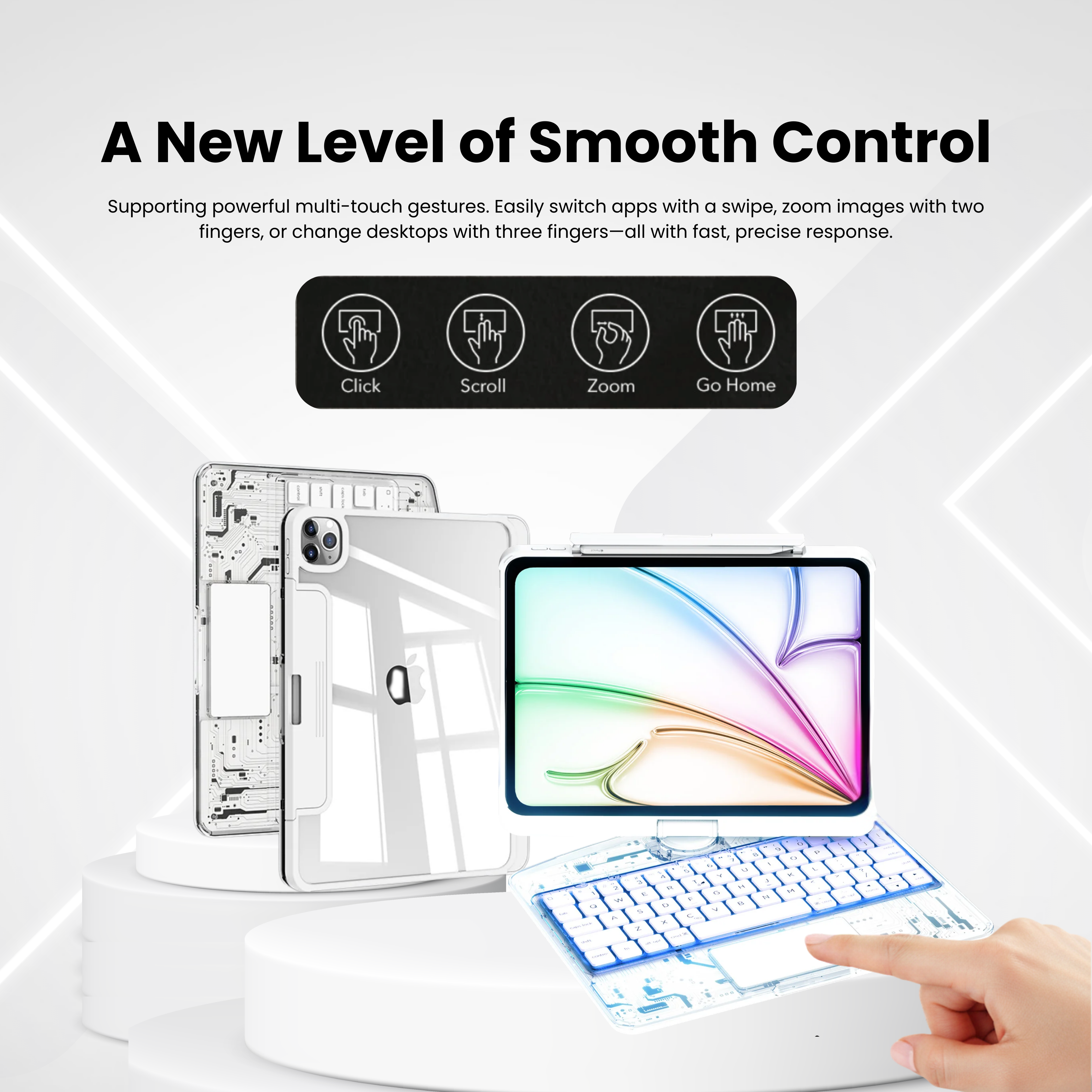 NLFZEK Y2K Transparent White 360° Rotating iPad Keyboard Case