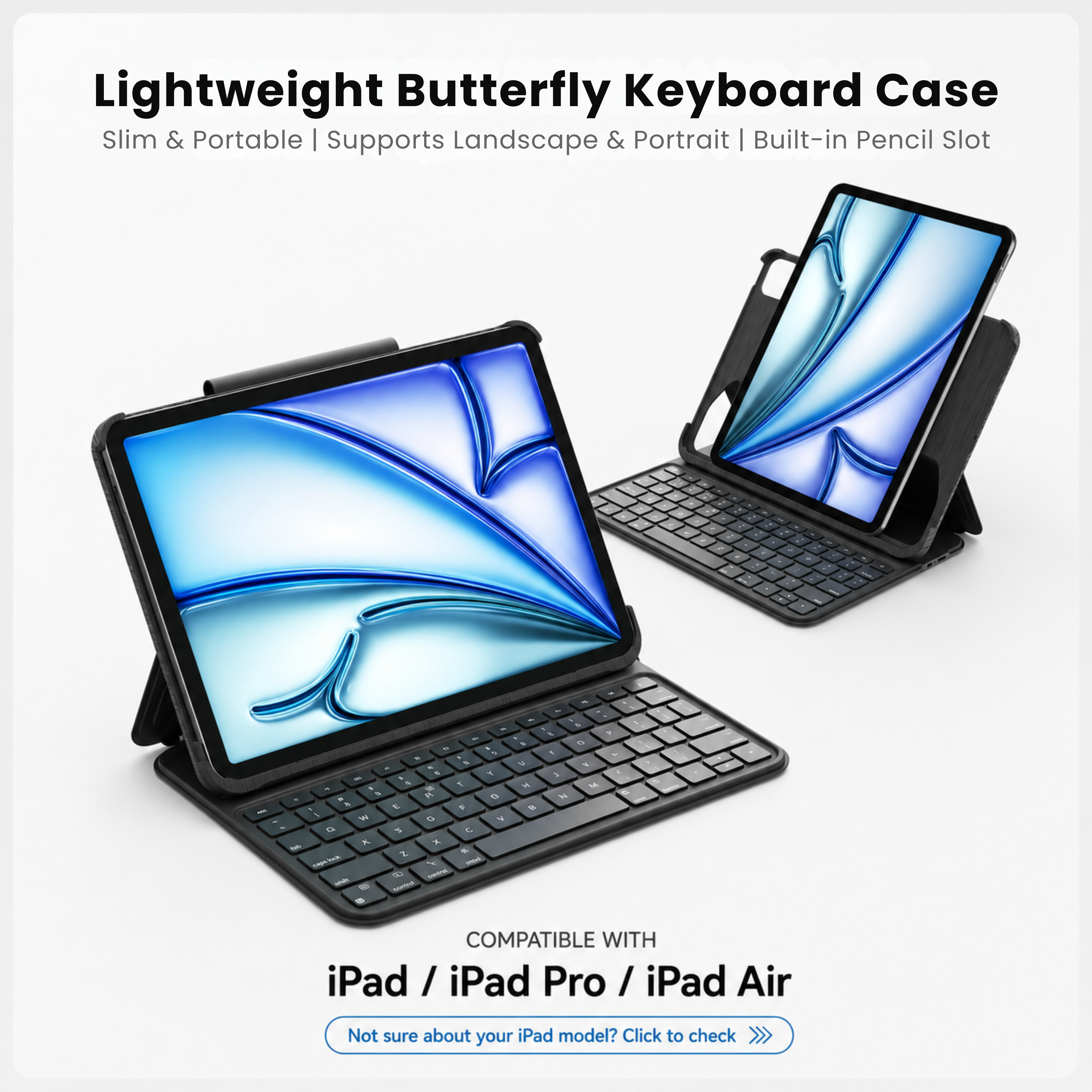 NLFZEK Lightweight Butterfly iPad Keyboard Case