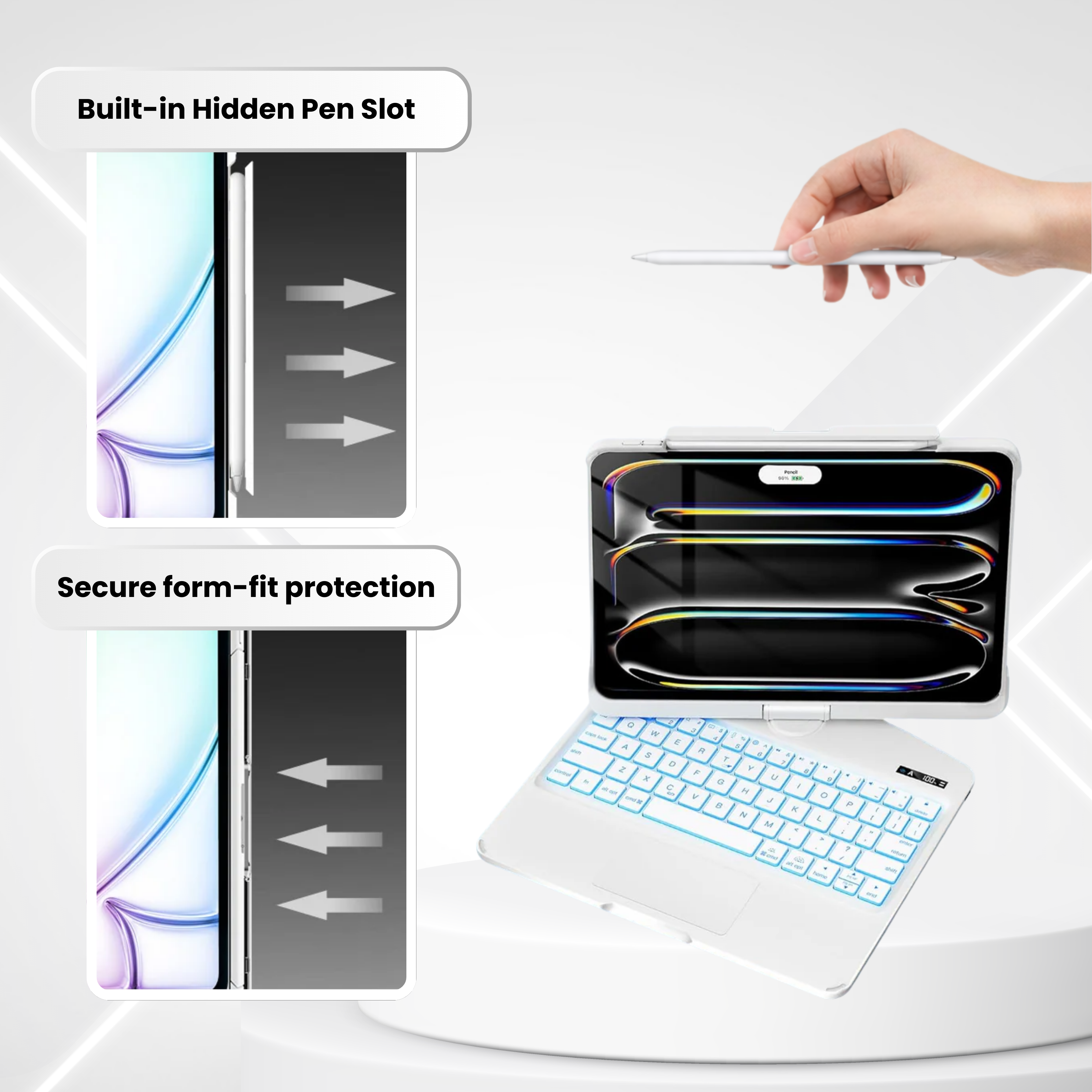 NLFZEK White 360° Rotating iPad Keyboard Case