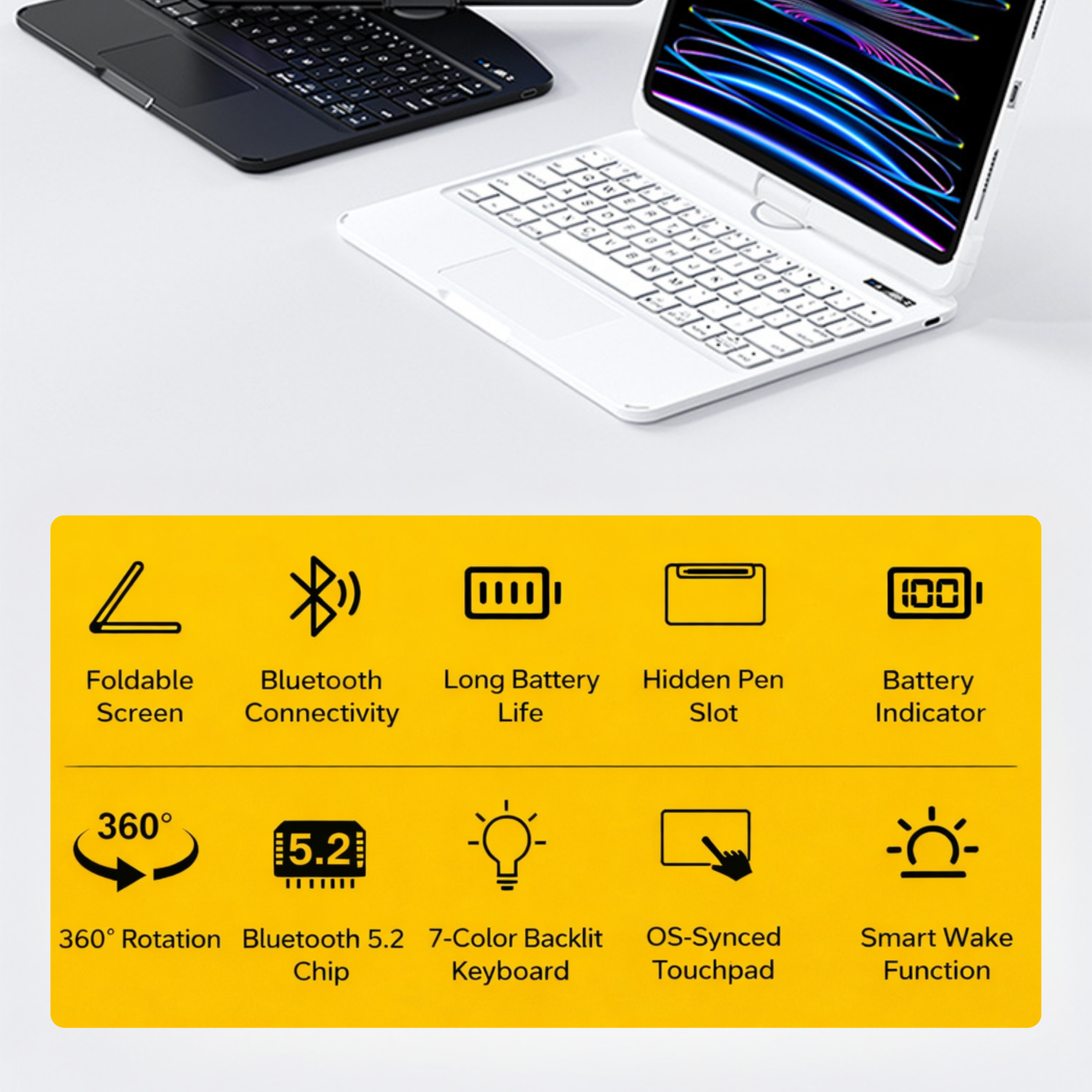 NLFZEK White 360° Rotating iPad Keyboard Case