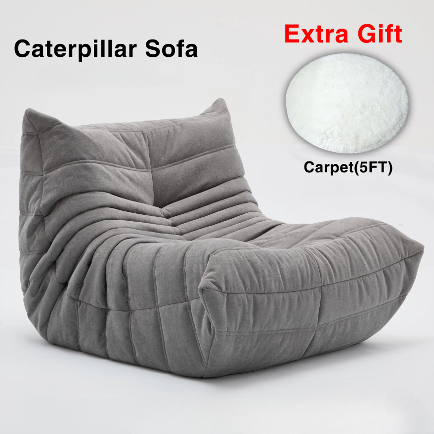 Togo Sofa Caterpillar Bean Bag Chair | Chenille Memory Foam Lounge Sofa for Living Room
