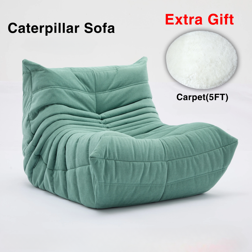 Togo Sofa Caterpillar Bean Bag Chair | Chenille Memory Foam Lounge Sofa for Living Room