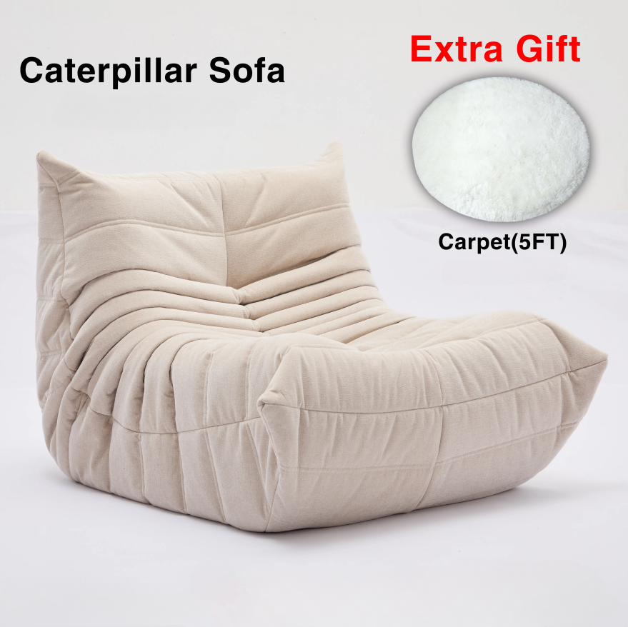 Togo Sofa Caterpillar Bean Bag Chair | Chenille Memory Foam Lounge Sofa for Living Room