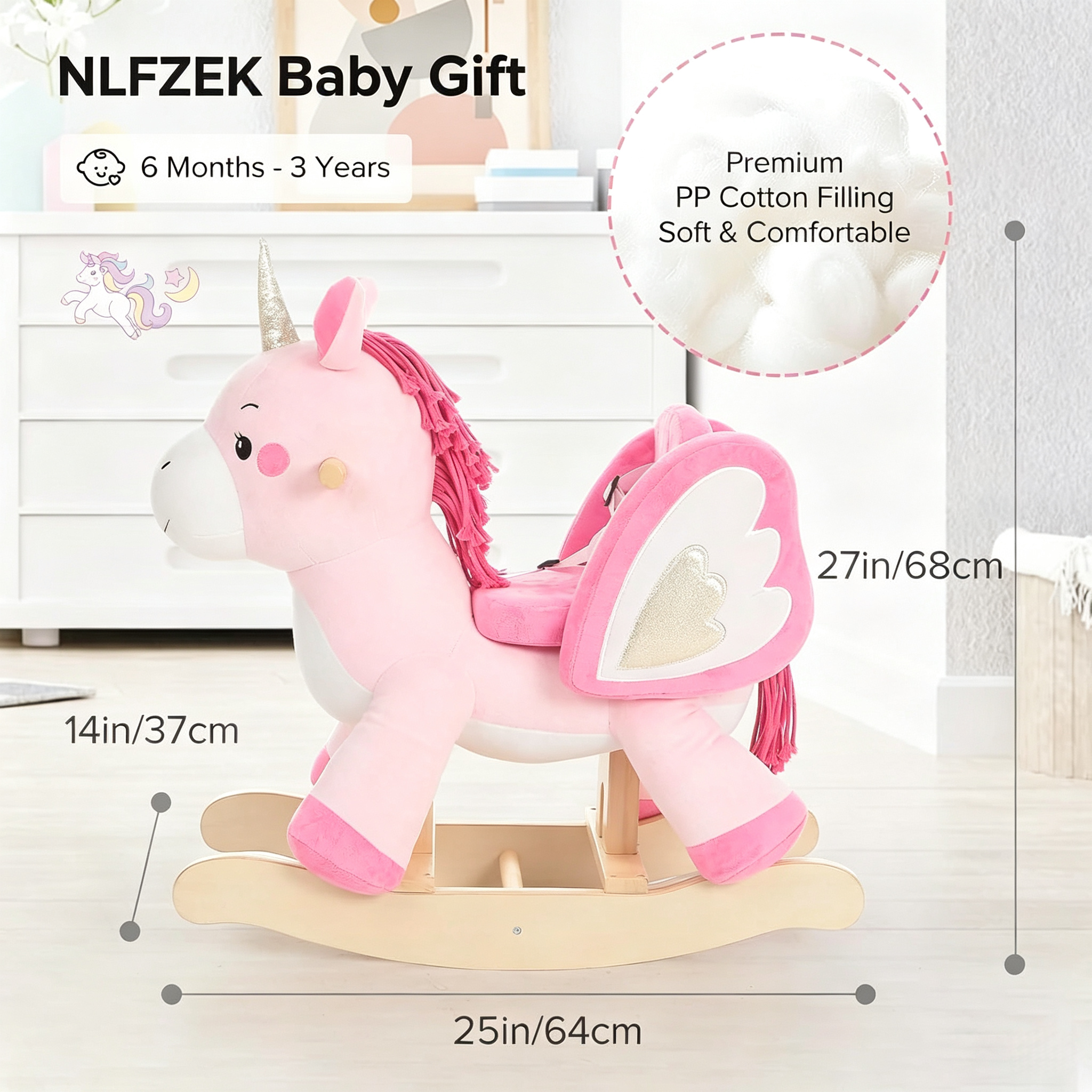 NLFZEK Animal Rocking Horse | Plush Ride-On Toy with Safety Belt for Toddlers