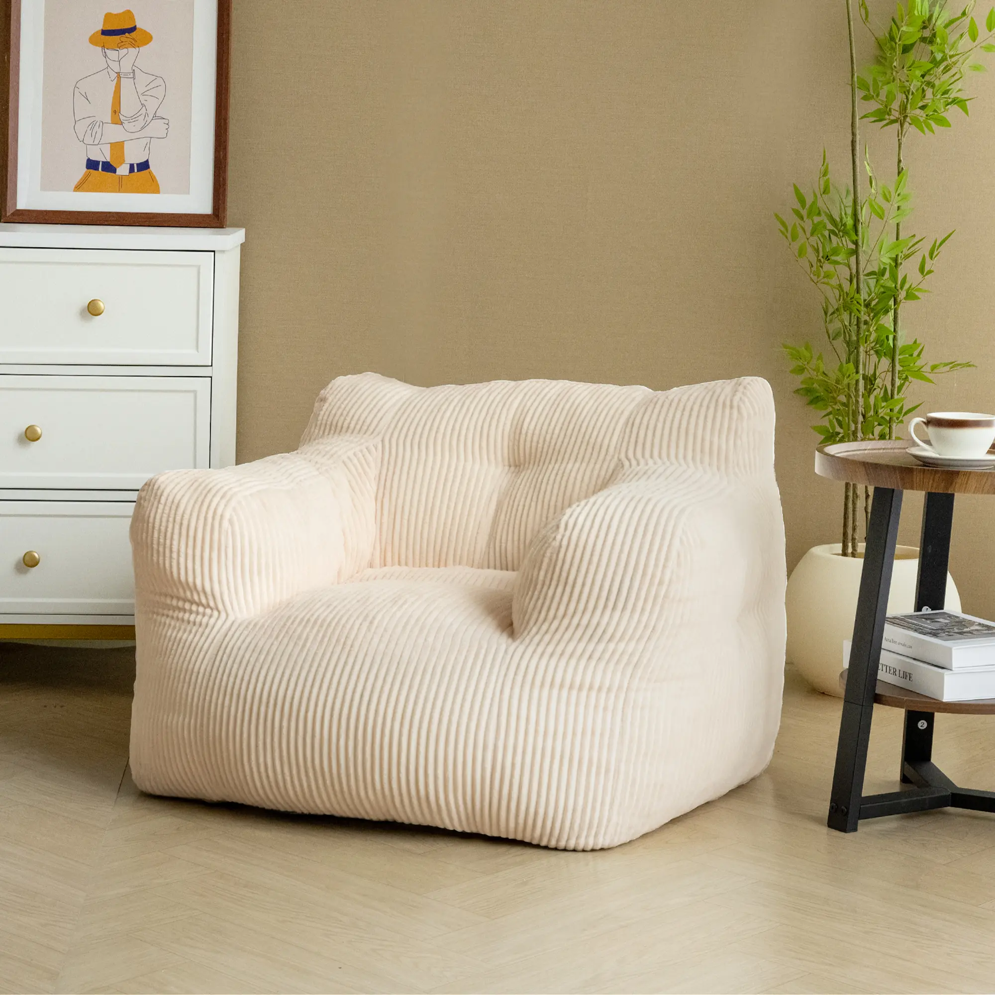 Loisel Lazy Bean Bag Sofa – Ultra Soft Corduroy Lounge Chair with Memory Foam, No Assembly Required