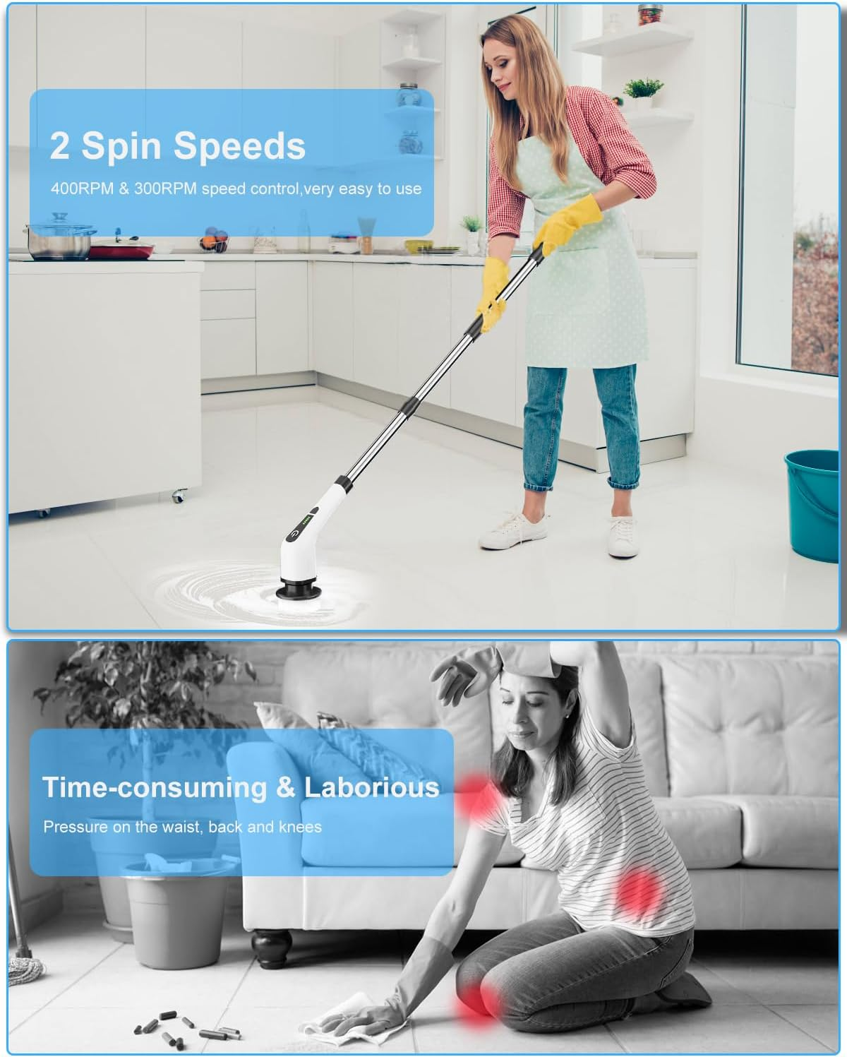 NLFZEK Electric Spin Scrubber | Cordless Cleaning Brush with 8 Brush Heads & Extendable Handle