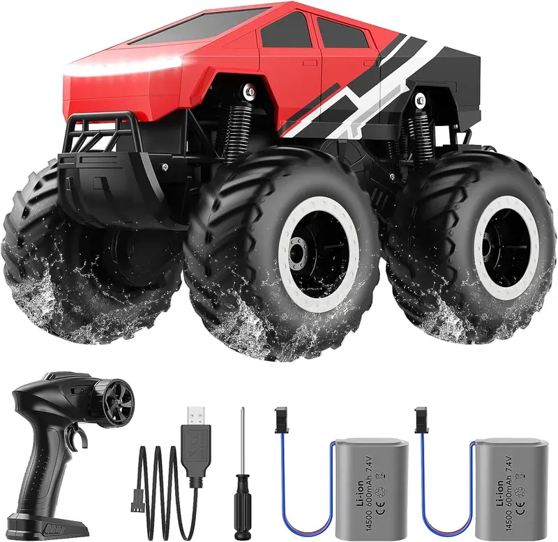 1:16 RC Off-Road Pickup Truck, 4WD Amphibious Remote Control Car with LED Lights, Rechargeable Battery – The craziest summer gifts