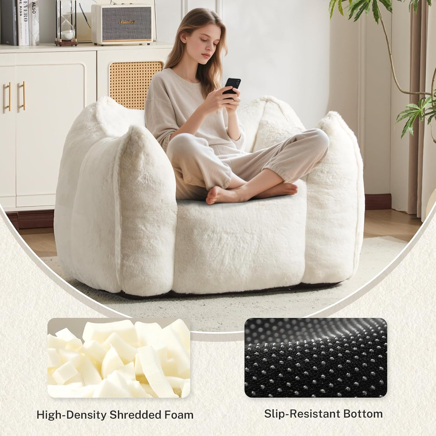 NLFZEK Giant Bean Bag Chair – Oversized Plush Lounge Seat with Faux Fur & Memory Foam