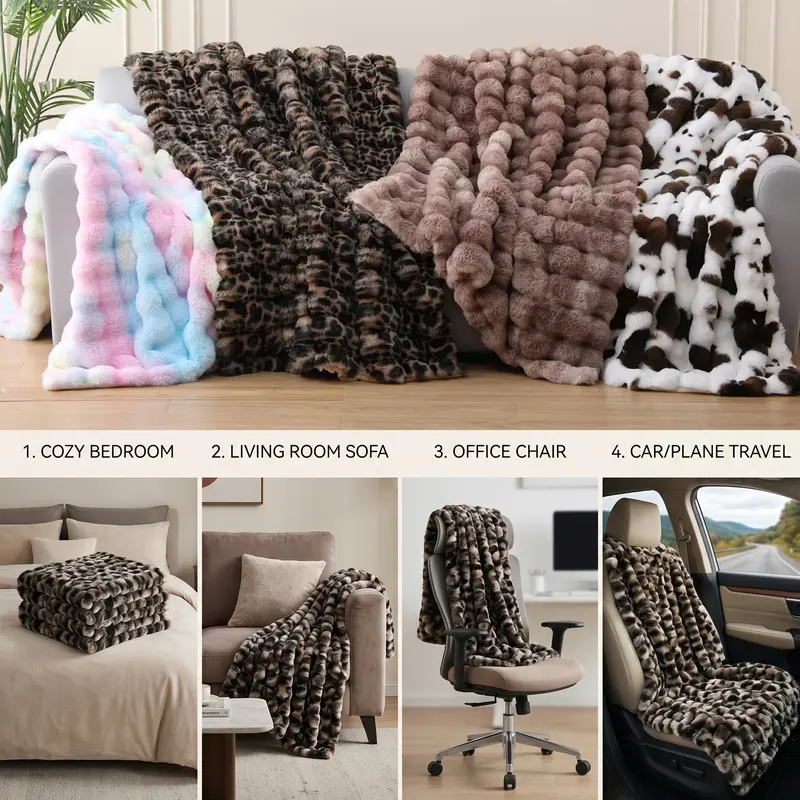 Loisel LuxeBubble Leopard Faux Fur Blanket – Ultra Soft 950GSM Cozy Throw for Sofa, Bed & Home Decor
