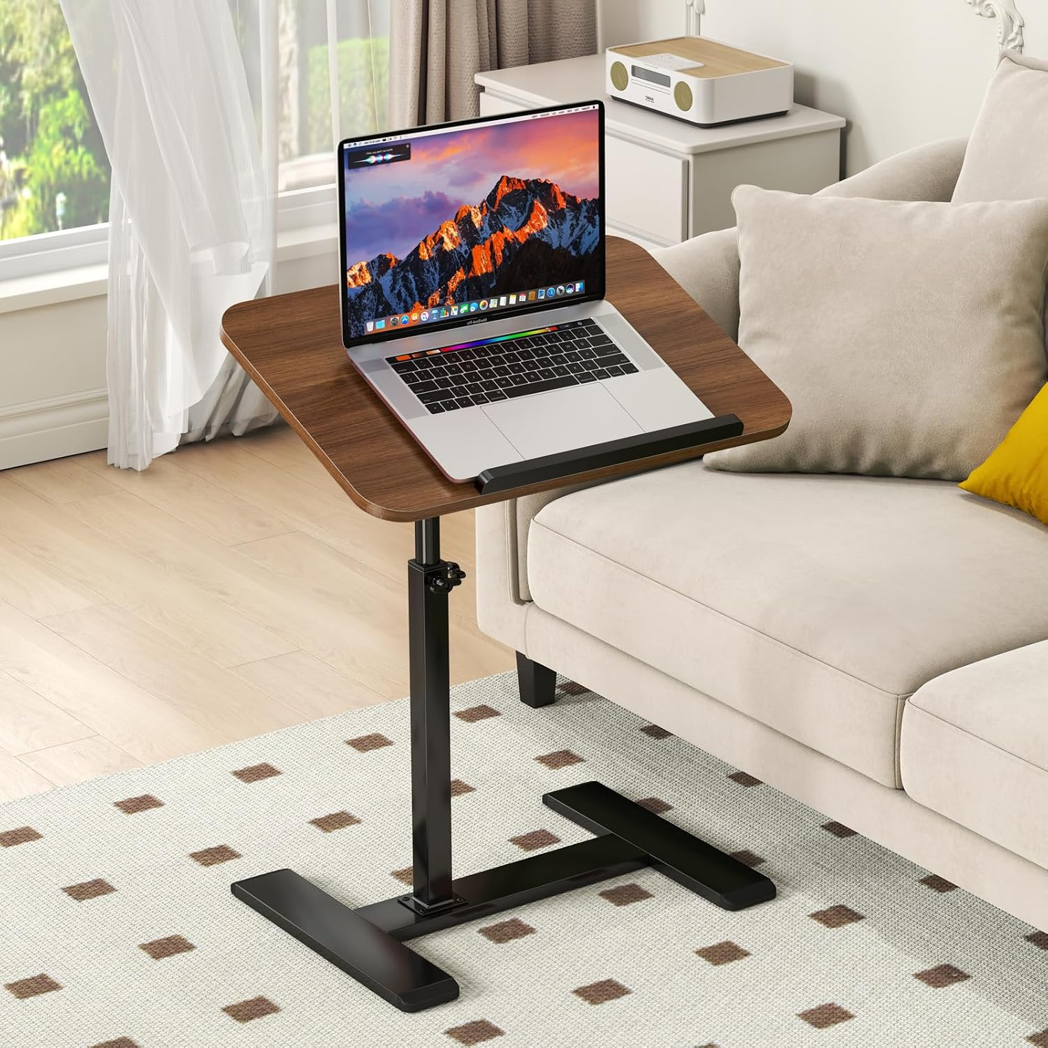 NLFZEK C-Shaped Side Table – Adjustable Height Swivel Laptop Table with Hidden Wheels for Sofa & Bed