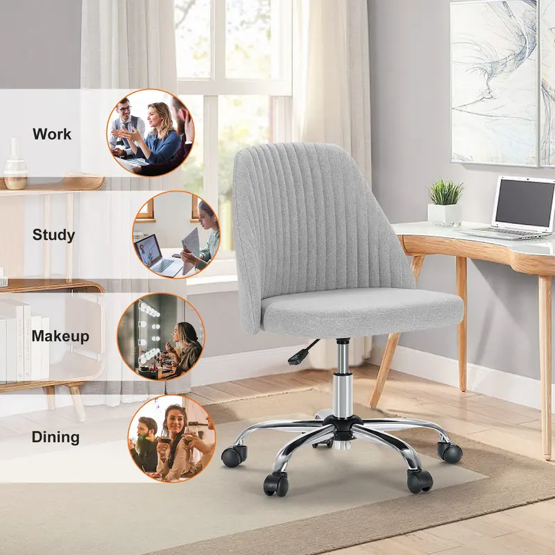 Modern Armless Office Chair | Adjustable Swivel Desk Chair with Wheels for Home Office & Vanity