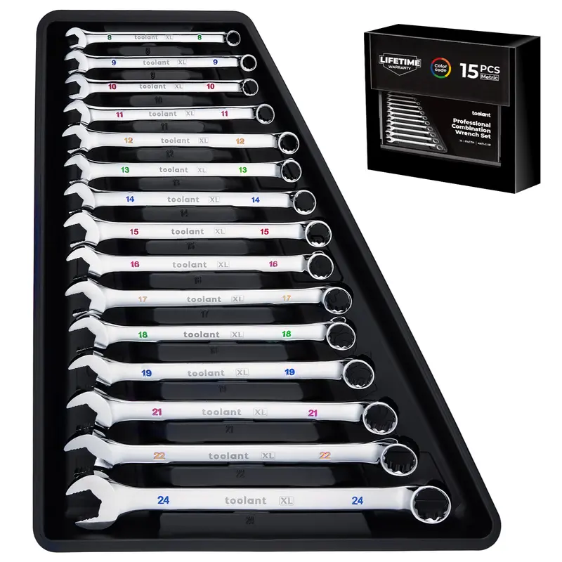 Toolant 30-Piece Metric & SAE Combination Spanner Set | Max Grip Offset Wrenches with Anti-Slip Teeth & Storage Rack