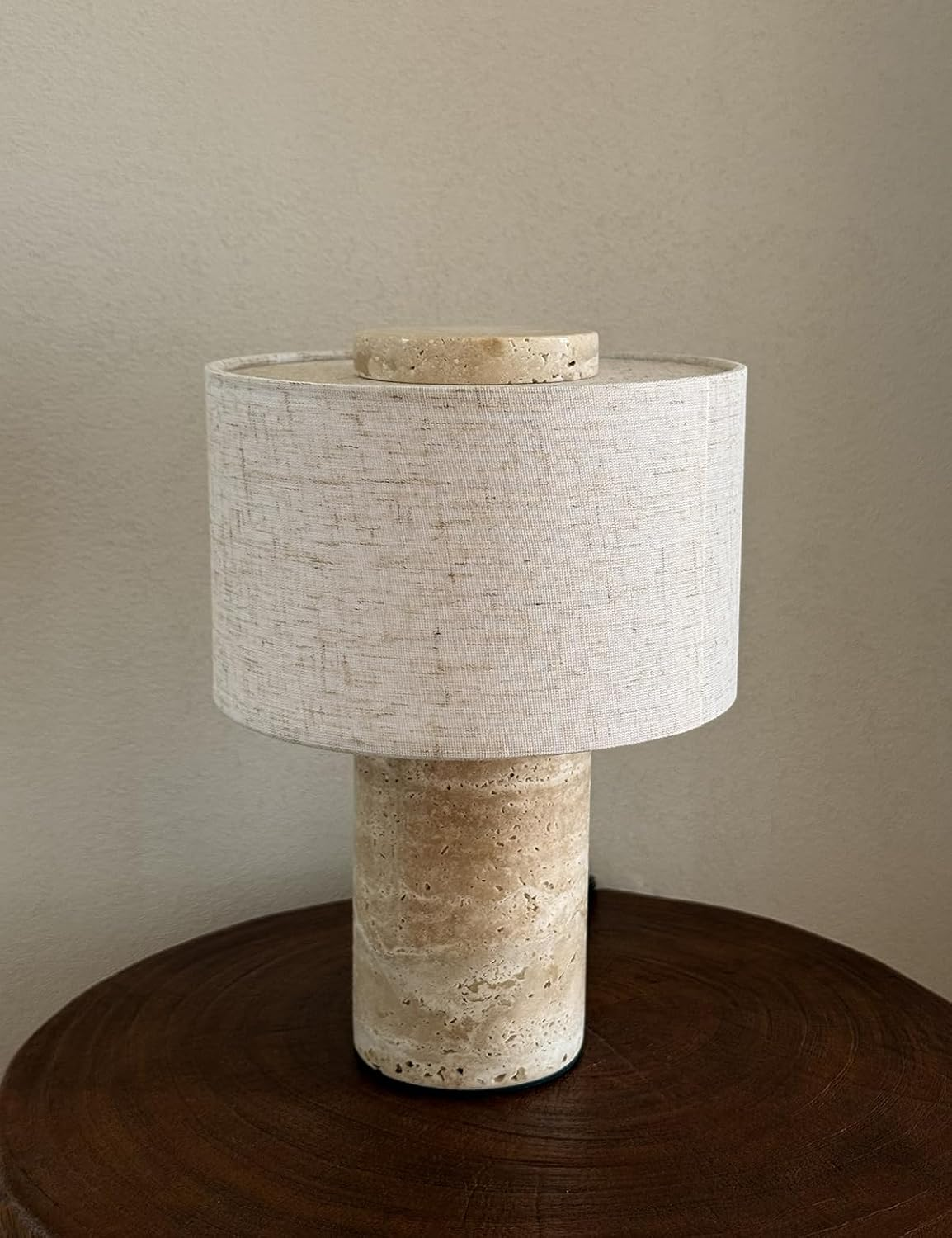 NLFZEK Natural Travertine Table Lamp – Sculptural Stone Light, 3-Color LED for Bedroom & Living Room