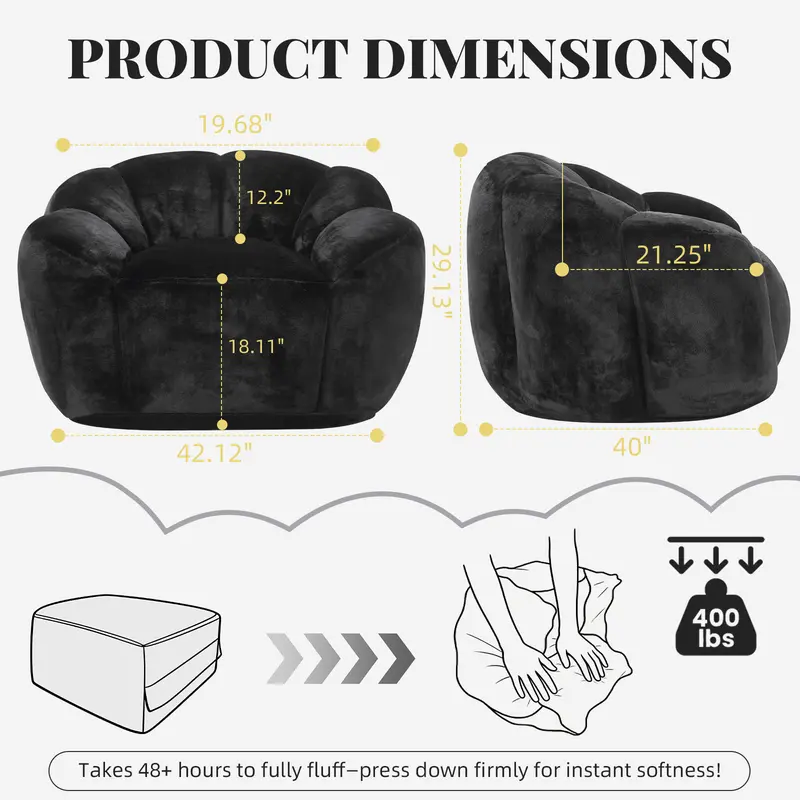 Oversized Faux Fur Bean Bag Chair | Ultra Soft Cozy Lounge Sofa with Supportive Backrest for Bedroom & Living Room