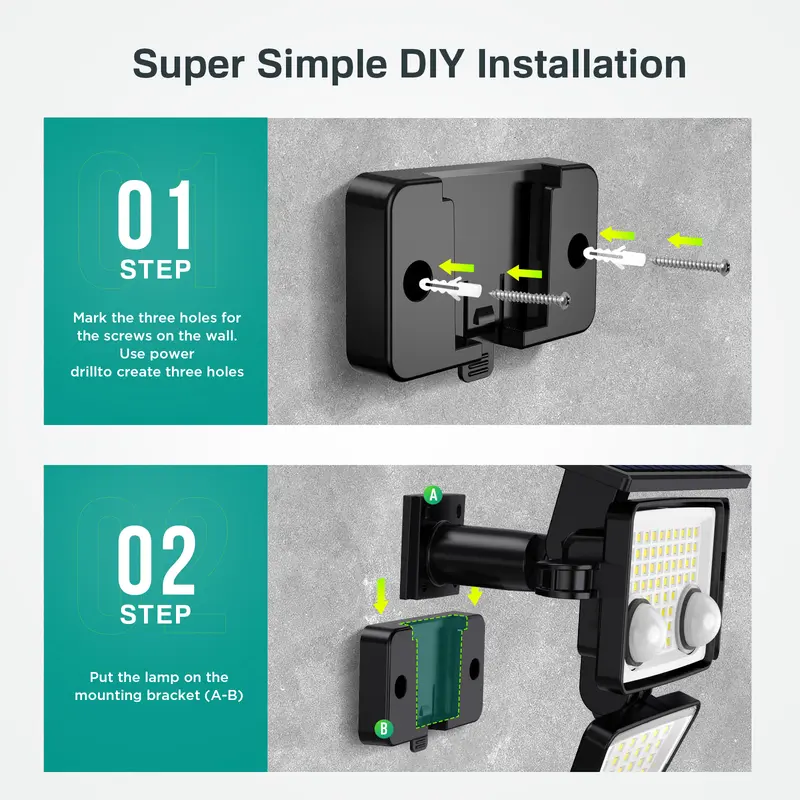 LYWALT 4-Head Solar Motion Sensor Light | 3000LM IP65 Waterproof Outdoor Security Light