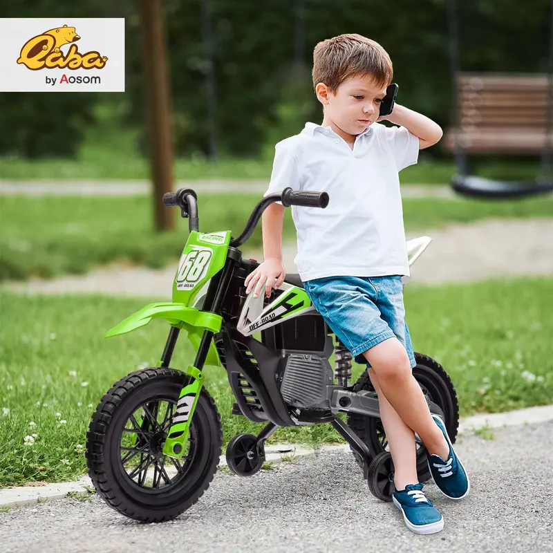 Qaba 12V Kids Electric Dirt Bike | Twist Grip Throttle, Training Wheels & Rear Suspension