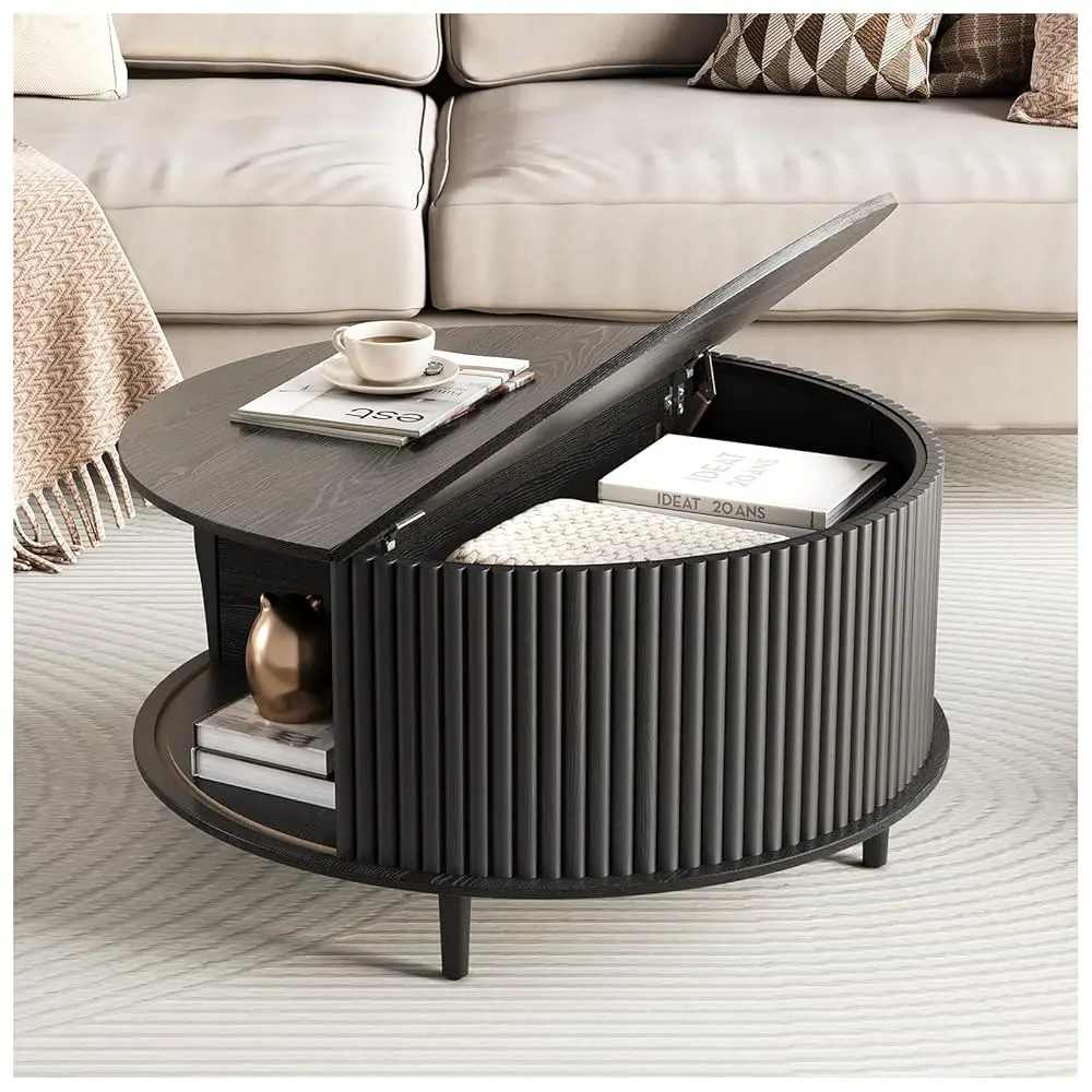 Mid-Century Lift-Top Coffee Table with Hidden Storage | Walnut Table for Small Spaces