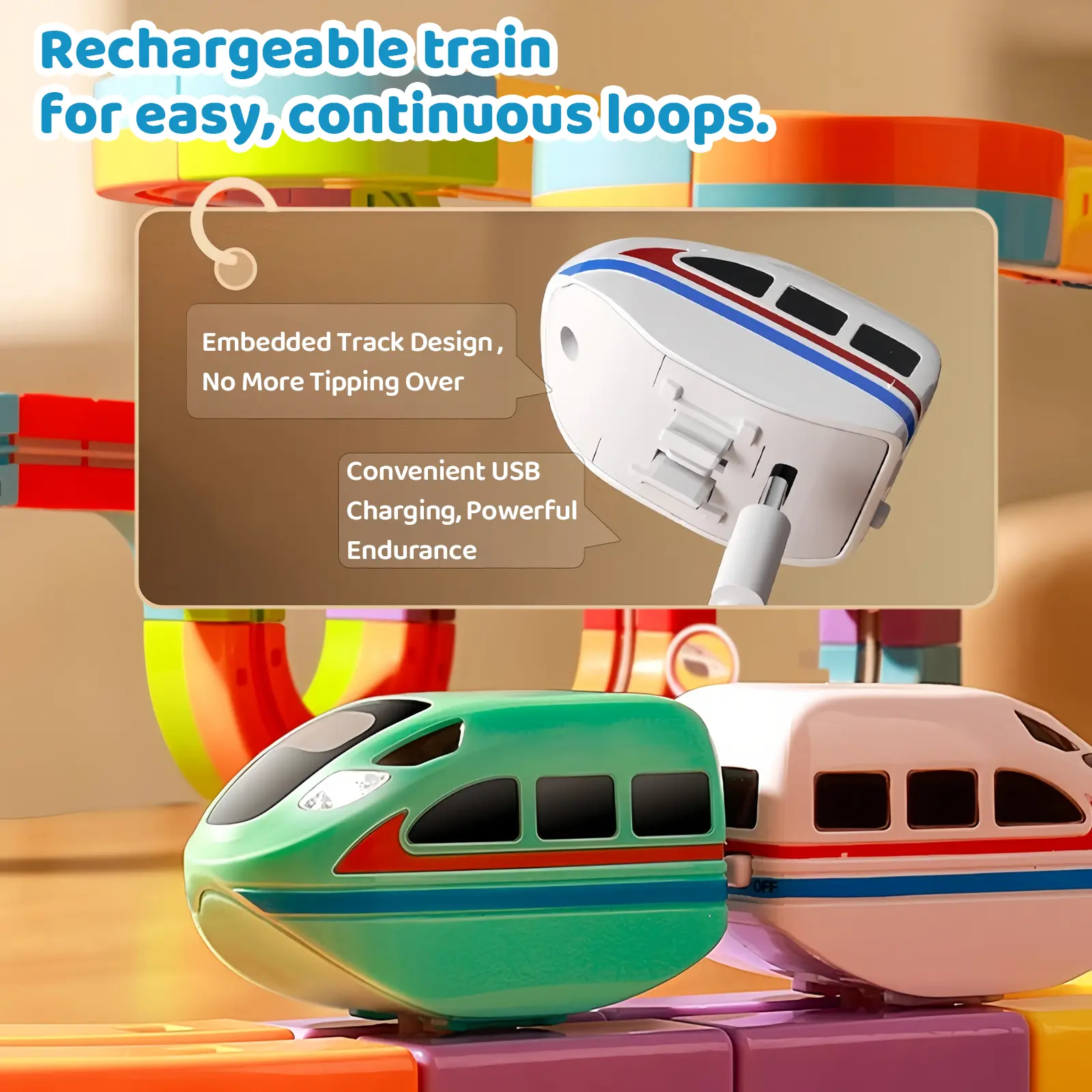 Electric Train Set Flexible Race Track Rail Toys, Building Toy Train Track Gravity-Defying 3D Embedded Layouts & Motorized Car, STEM Learning Gift