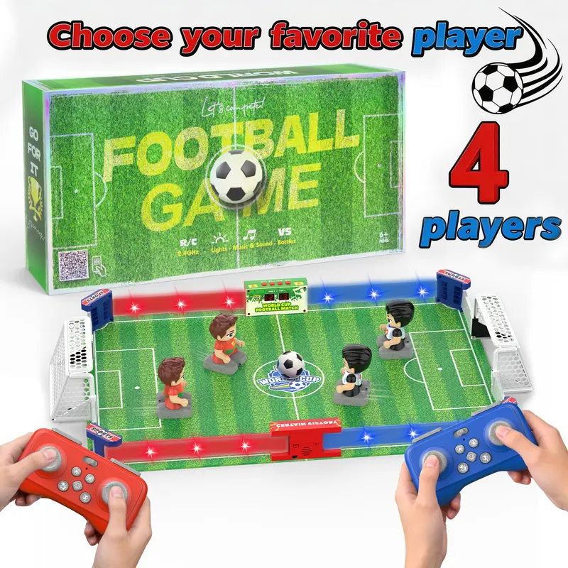 RC Table Football Game for Kids & Family – 1–4 Player Remote Control Soccer Game with LED Lights & Sound Effects