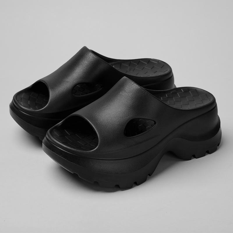 Women's platform slippers, comfortable summer slides, hollow-out design, breathable EVA walking shoes, thick non-slip sole, women's shoes, rubber material, party shoes