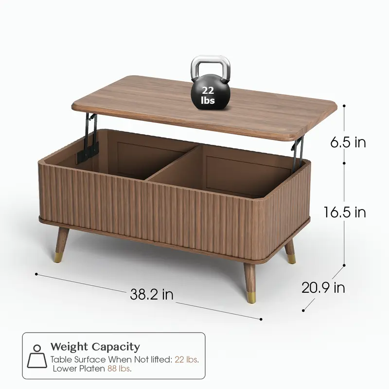 Mid-Century Lift-Top Coffee Table with Hidden Storage | Walnut Table for Small Spaces