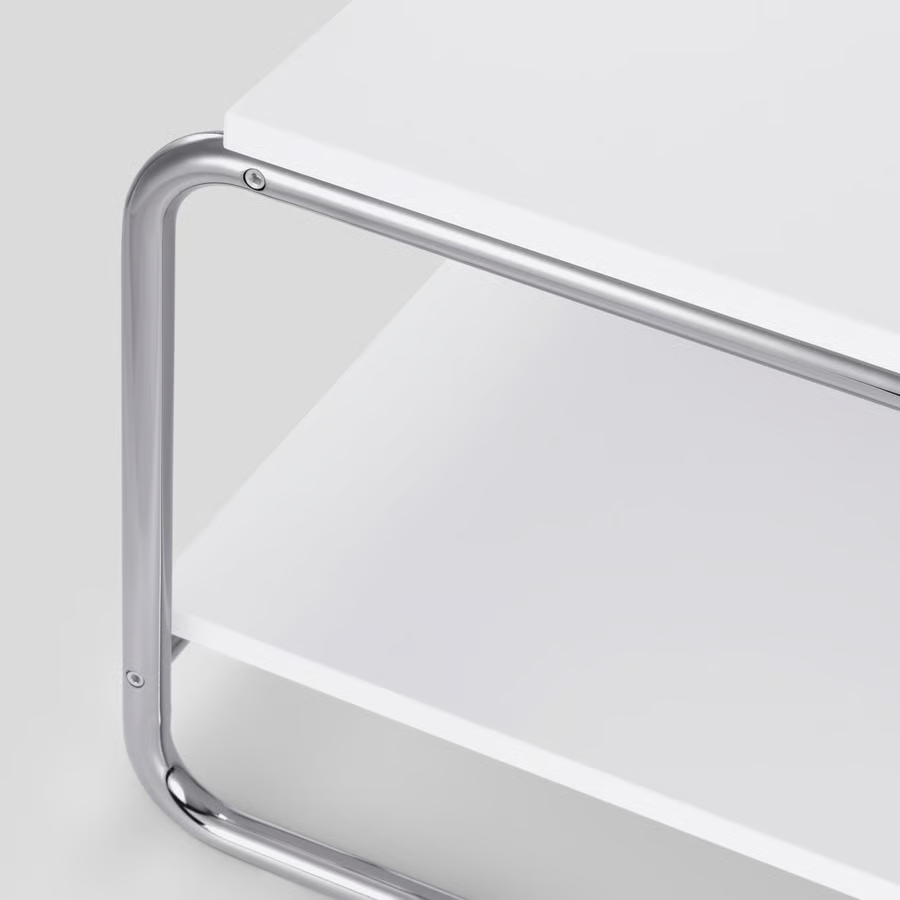 NLFZEK Modern Glass Coffee Table – 2-Tier Chrome Frame with Walnut Shelf for Living Room