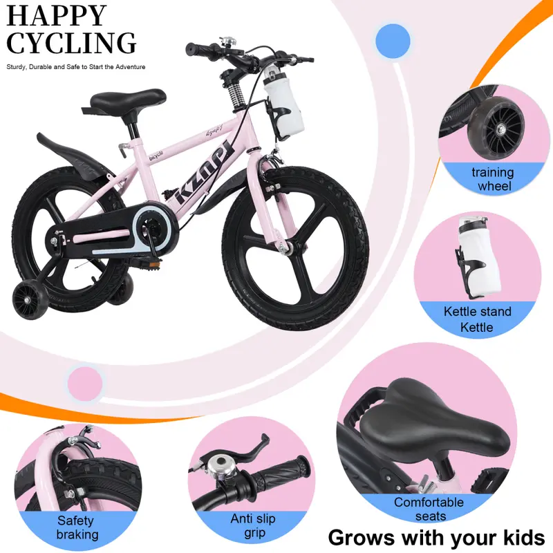 18 Inch Kids Bike | Adjustable Kids Bicycle with Training Wheels, Light-Up Wheels & Water Bottle