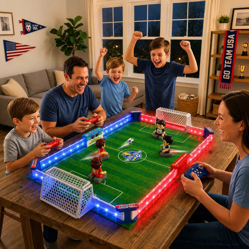 RC Table Football Game for Kids & Family – 1–4 Player Remote Control Soccer Game with LED Lights & Sound Effects