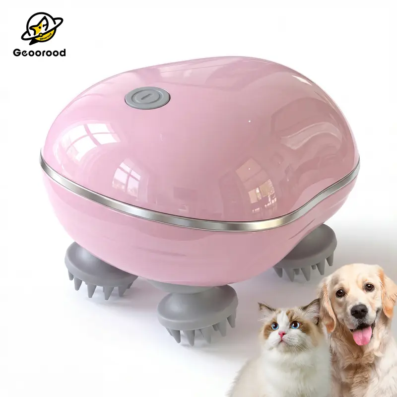 Geoorood Electric Pet Head Massager for Cats & Dogs | 3-Speed USB Rechargeable Silicone Massage Brush for Stress Relief & Grooming
