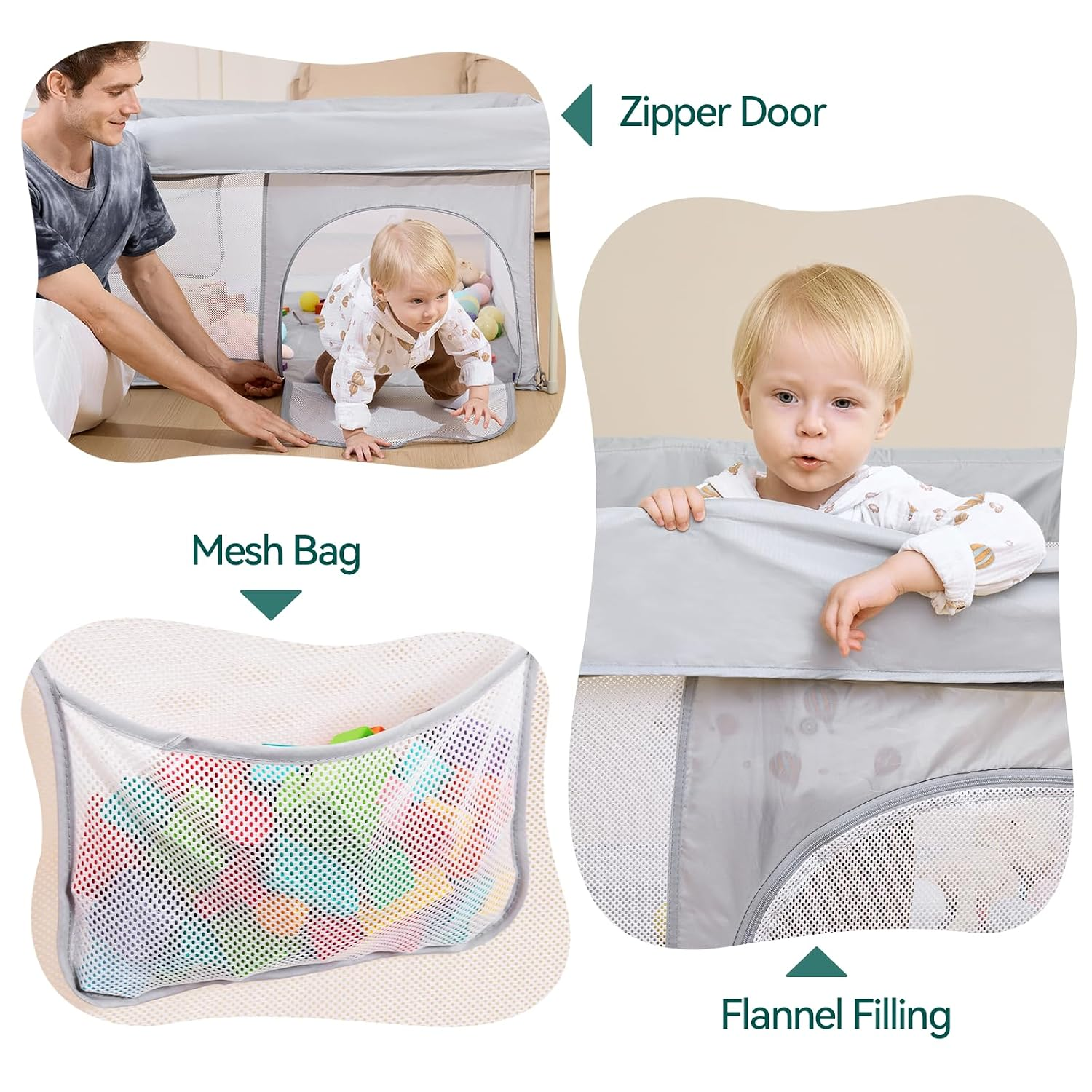 NLFZEK Foldable Baby Playpen | Portable Play Yard with Breathable Mesh, Zipper Door & Play Mat