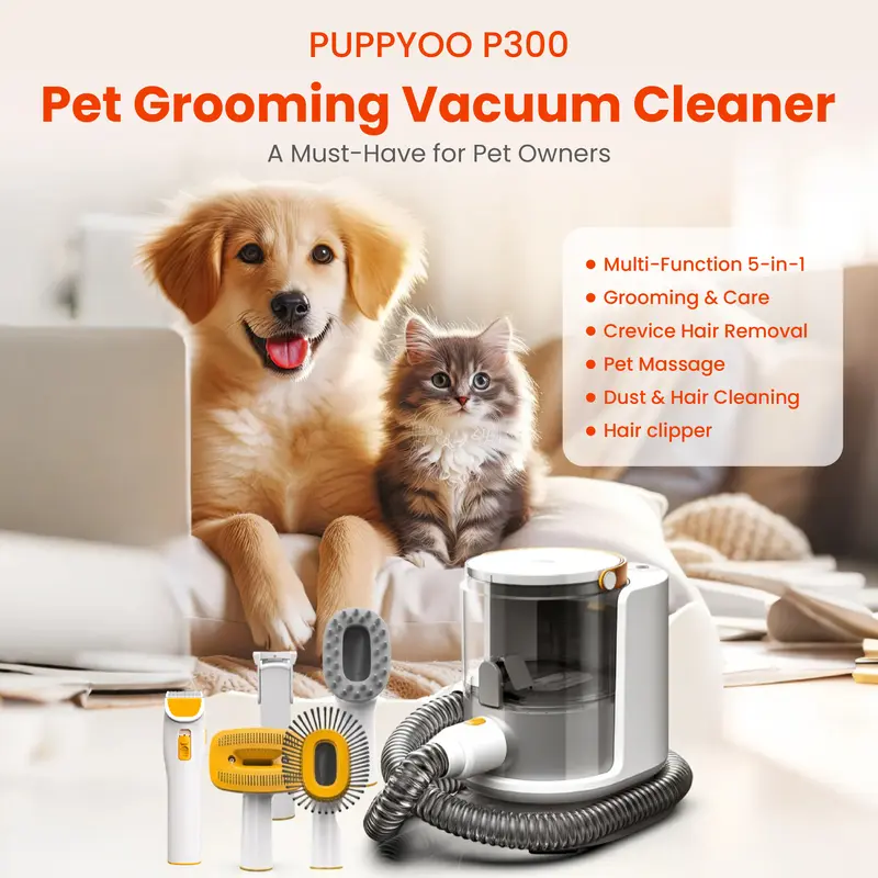 PUPPYOO 5-in-1 Pet Grooming Vacuum Kit – Brush, Trim & Collect Fur in One Step