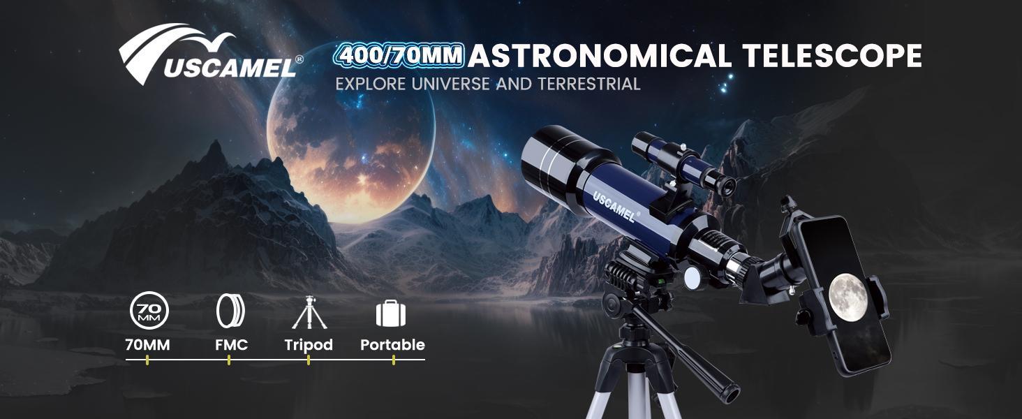 Telescopes for Astronomy Adults 70mm Aperture 400mm Focal Length Refractor Telescope for Beginners Kids Portable with Backpack Tripod Phone Adapter Digital Microscope Lcd Digital Microscope Visual Learning Tools Classroom Supplies