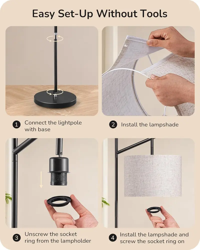 EDISHINE Modern Floor Lamp | Adjustable Shade, 3 Color Modes & Elegant Design