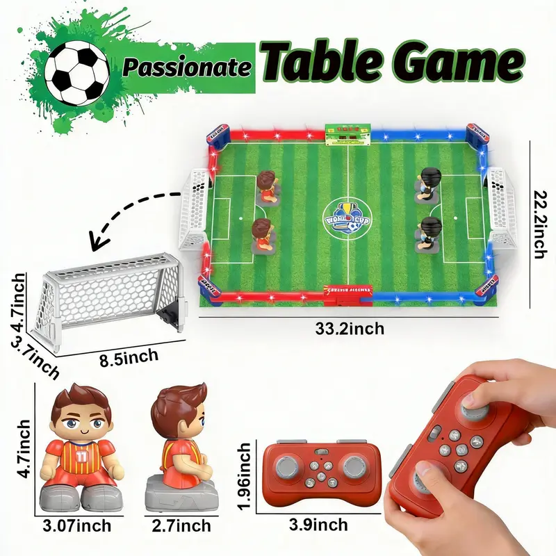 RC Table Football Game for Kids & Family – 1–4 Player Remote Control Soccer Game with LED Lights & Sound Effects