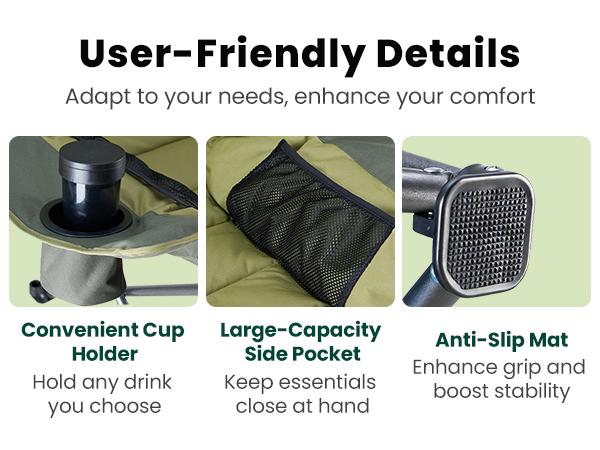 Comfort Folding Camping Chair,With 440 Lbs Capacity, Reinforced Steel Frame And 600D Oxford Fabric, 2 Cup Holders And Side Pockets, Folds Into Carry Bag, Perfect For Outdoor Concert And Glamping Comfort Folding Camping Chair,With 440 Lbs Capacity, Reinforced Steel Frame And 600D Oxford Fabric, 2 Cup Holders And Side Pockets, Folds Into Carry Bag, Perfect For Outdoor Concert And Glamping