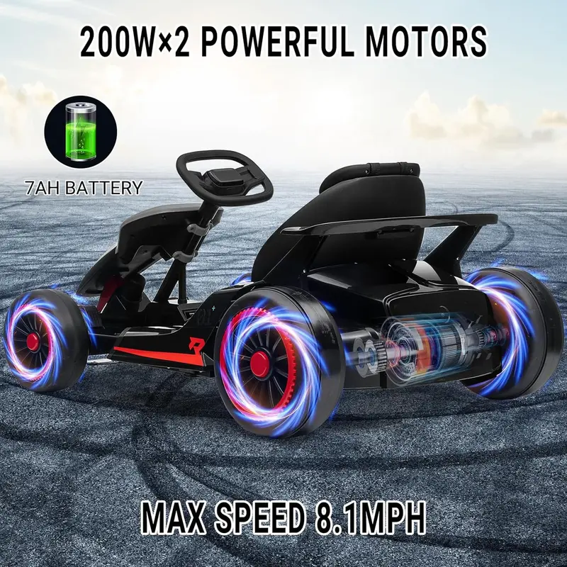 GARVEE 24V Electric Drift Go Kart | Dual 200W Motors, 360° Drift & Gas/Brake Pedals