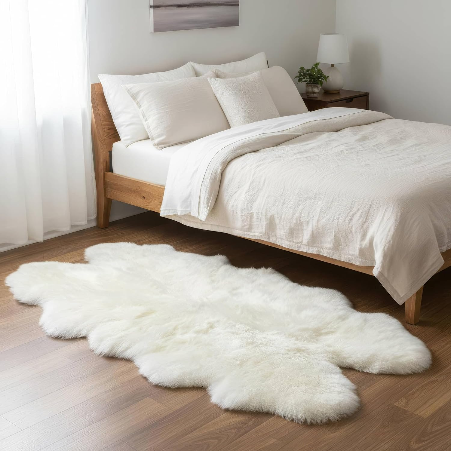 NLFZEK Extra Large Genuine Sheepskin Rug – 8-Pelt Natural Wool Rug for Living Room & Bedroom