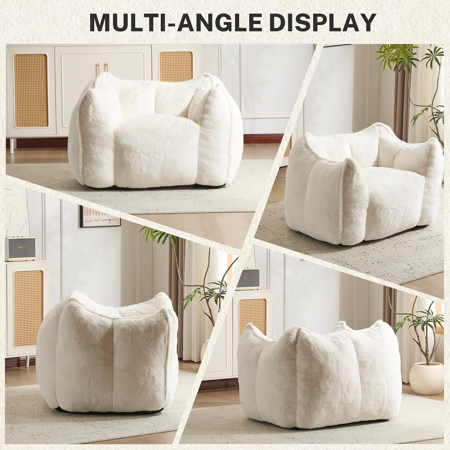 NLFZEK Giant Bean Bag Chair – Oversized Plush Lounge Seat with Faux Fur & Memory Foam
