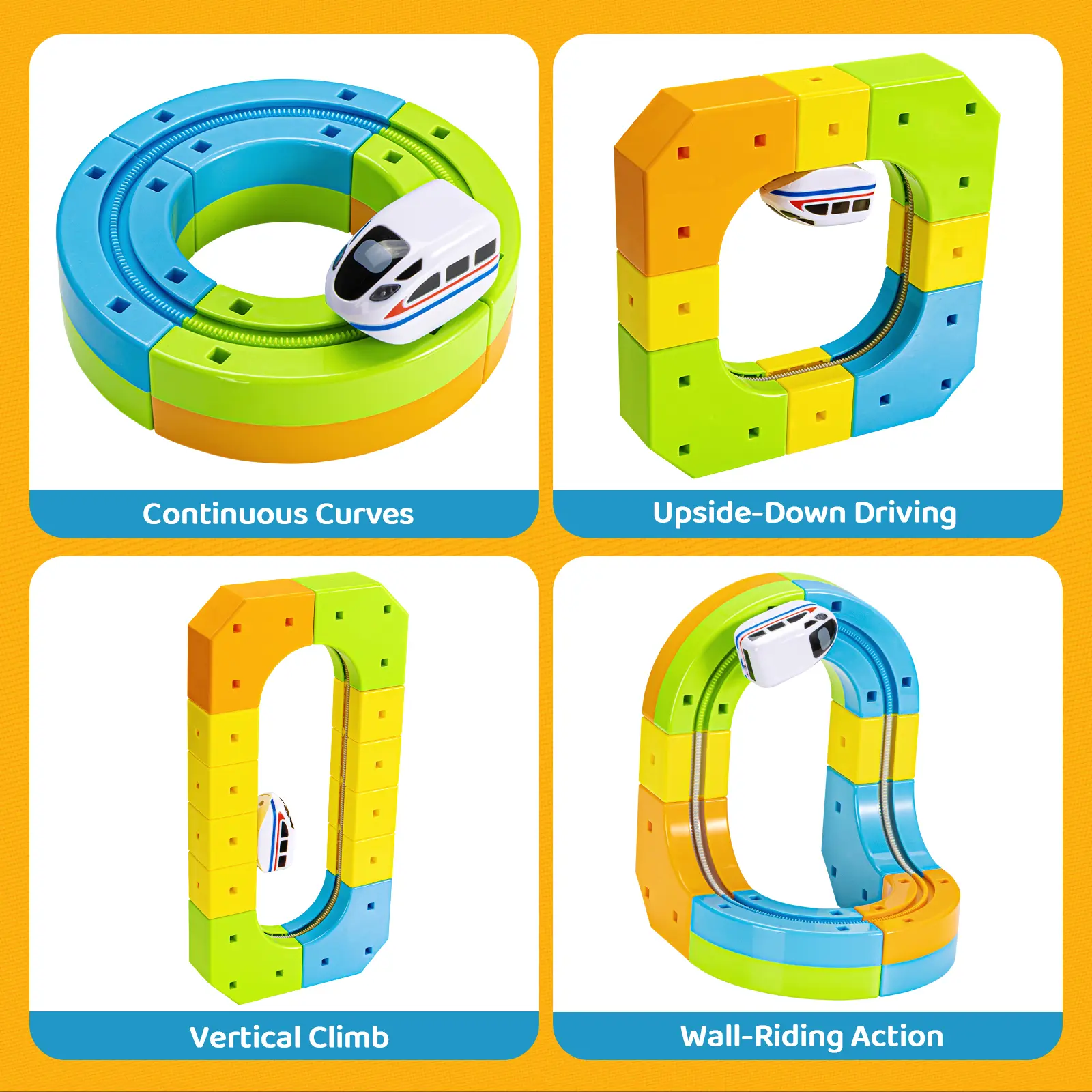 Electric Train Set Flexible Race Track Rail Toys, Building Toy Train Track Gravity-Defying 3D Embedded Layouts & Motorized Car, STEM Learning Gift
