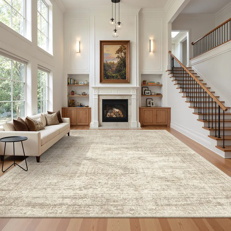 Modern Geometric Washable Rug | Soft Low Pile Area Carpet for Cozy Living Room & Bedroom Makeover