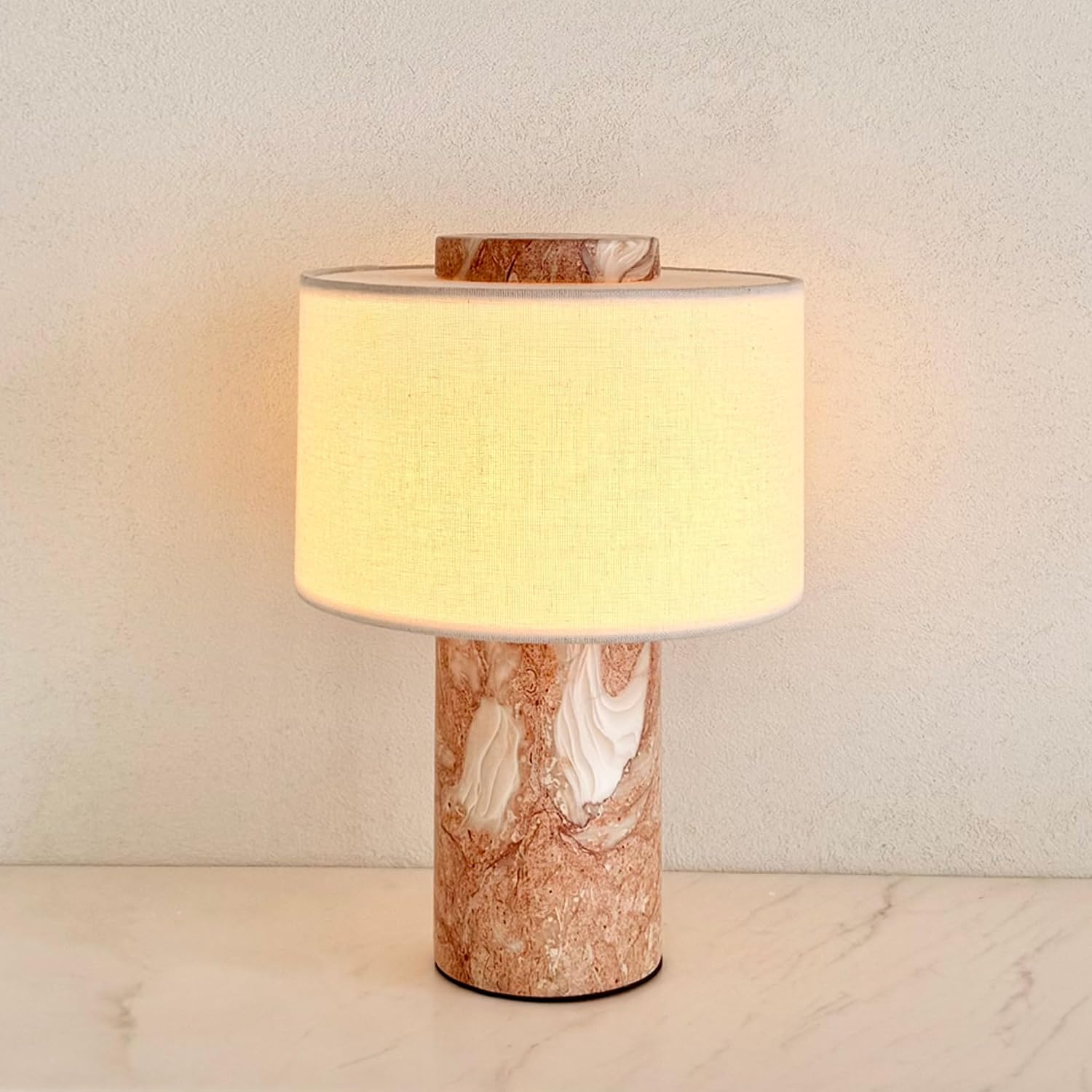 NLFZEK Natural Travertine Table Lamp – Sculptural Stone Light, 3-Color LED for Bedroom & Living Room