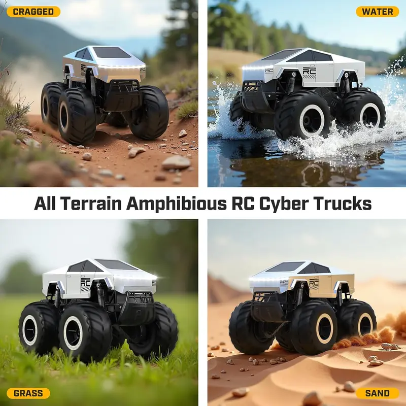 1:16 RC Off-Road Pickup Truck, 4WD Amphibious Remote Control Car with LED Lights, Rechargeable Battery – The craziest summer gifts