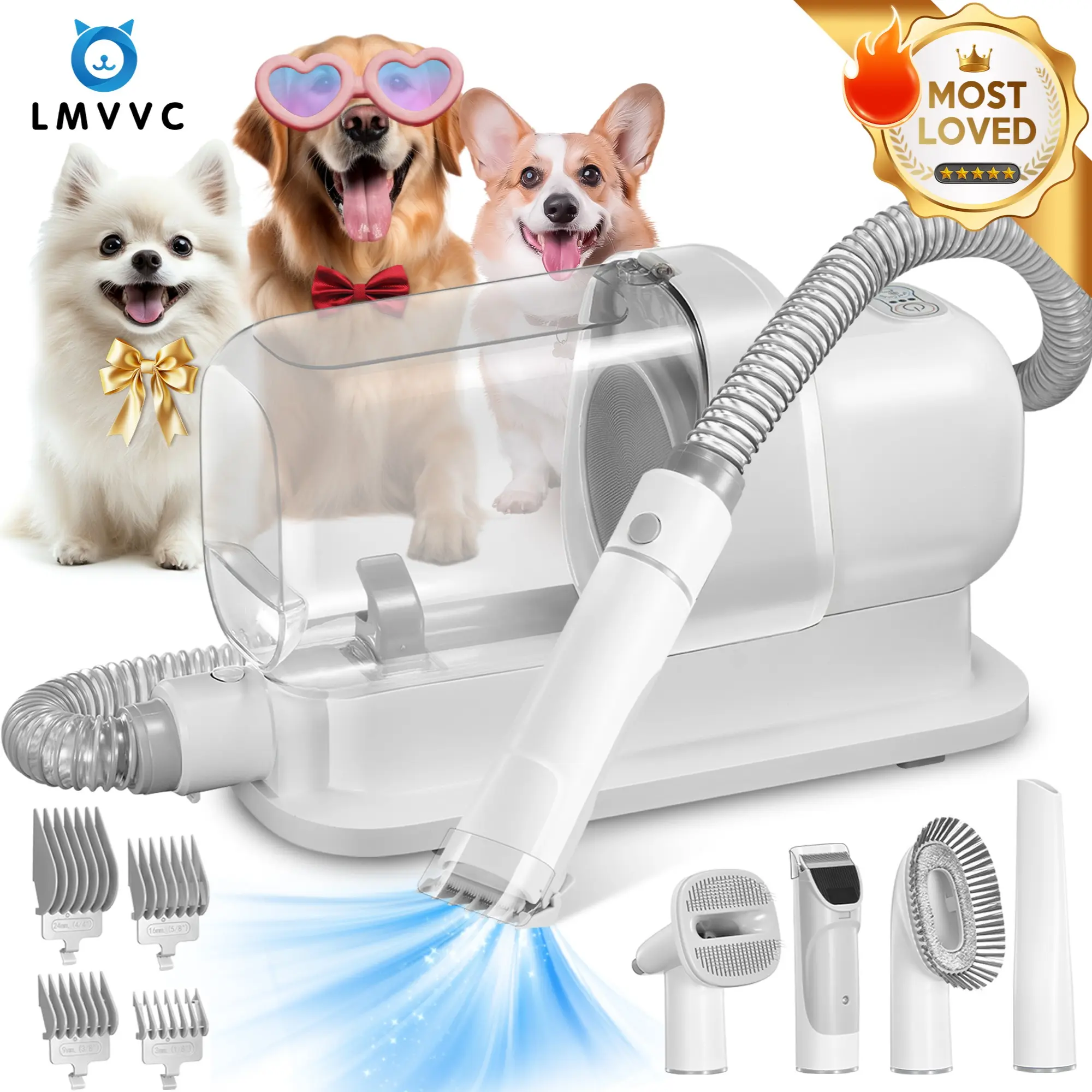 LMVVC 5-in-1 Pet Grooming Kit with Vacuum for Dogs & Cats | Low Noise, 99% Hair Collection