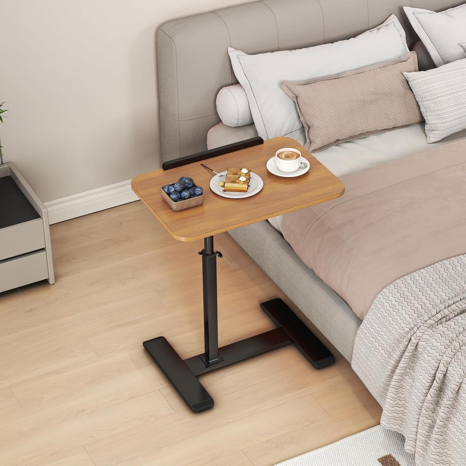 NLFZEK C-Shaped Side Table – Adjustable Height Swivel Laptop Table with Hidden Wheels for Sofa & Bed