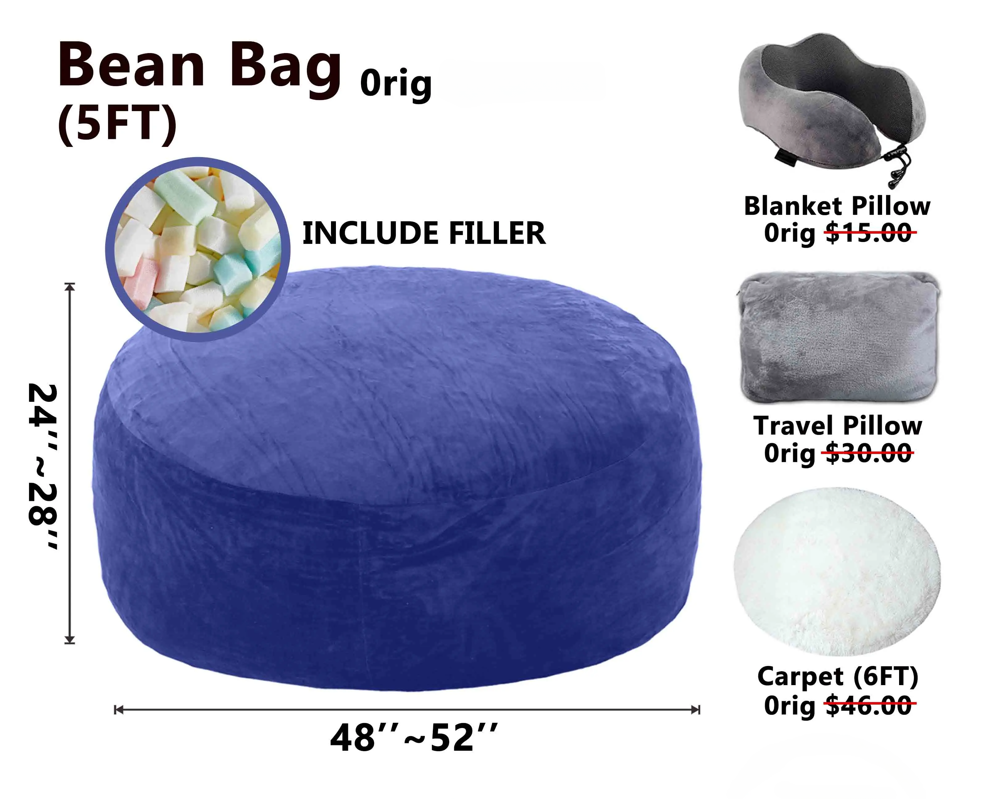 Memory Foam Bean Bag Chair | Ultra-Soft Lounge Chair with Washable Cover for Adults