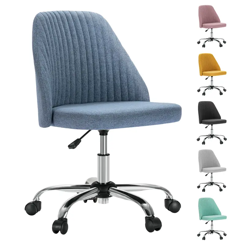 Modern Armless Office Chair | Adjustable Swivel Desk Chair with Wheels for Home Office & Vanity