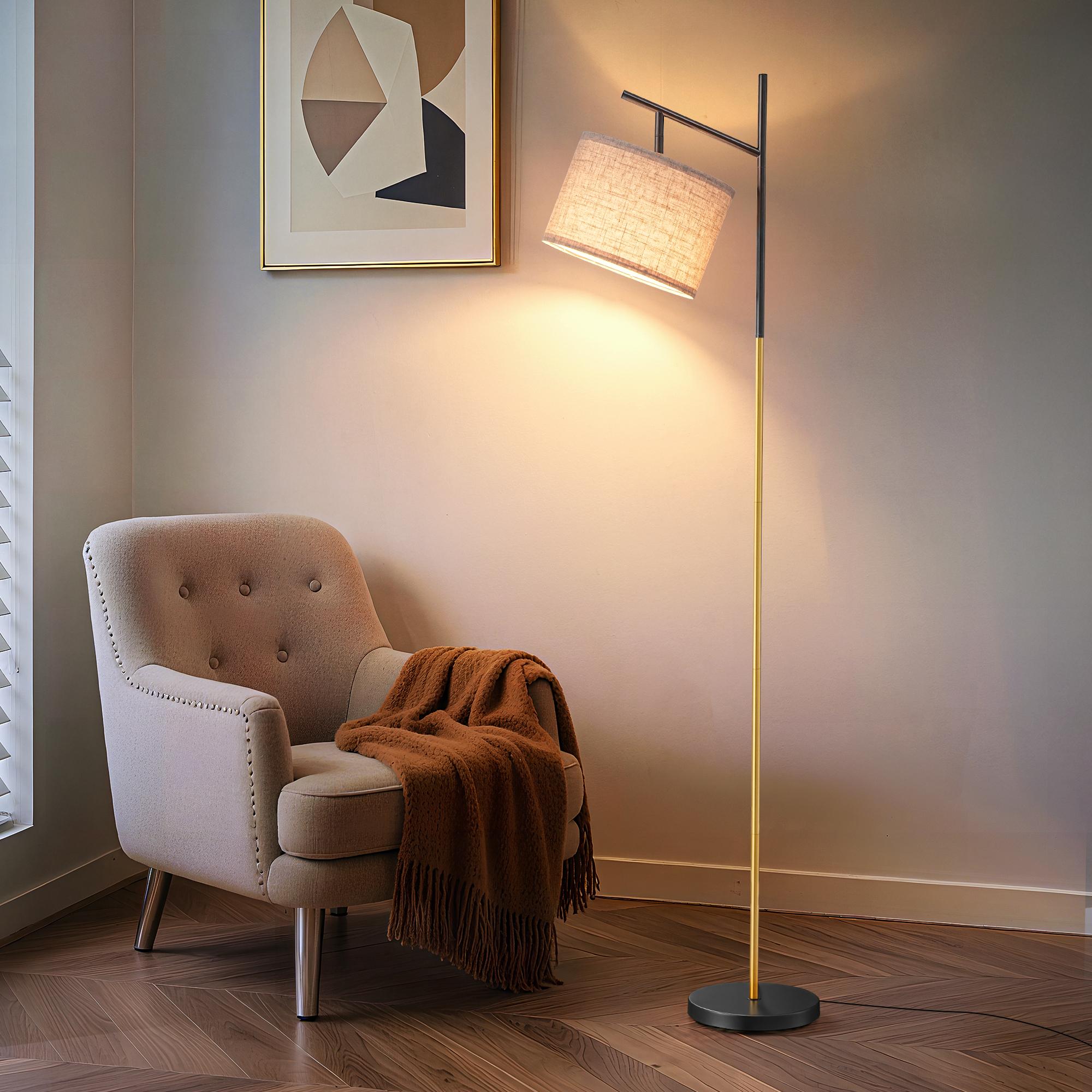 EDISHINE Modern Floor Lamps for Living Room, 64.7" Minimalist Standing Lamp with 3 Color Temperatures Bulb & Adjustable Linen Shade, Foot Pedal Switch, Arc Tall Lamp for Bedroom Office, Black,summerwins,father'sdaygifts,campingessentials,campinggear