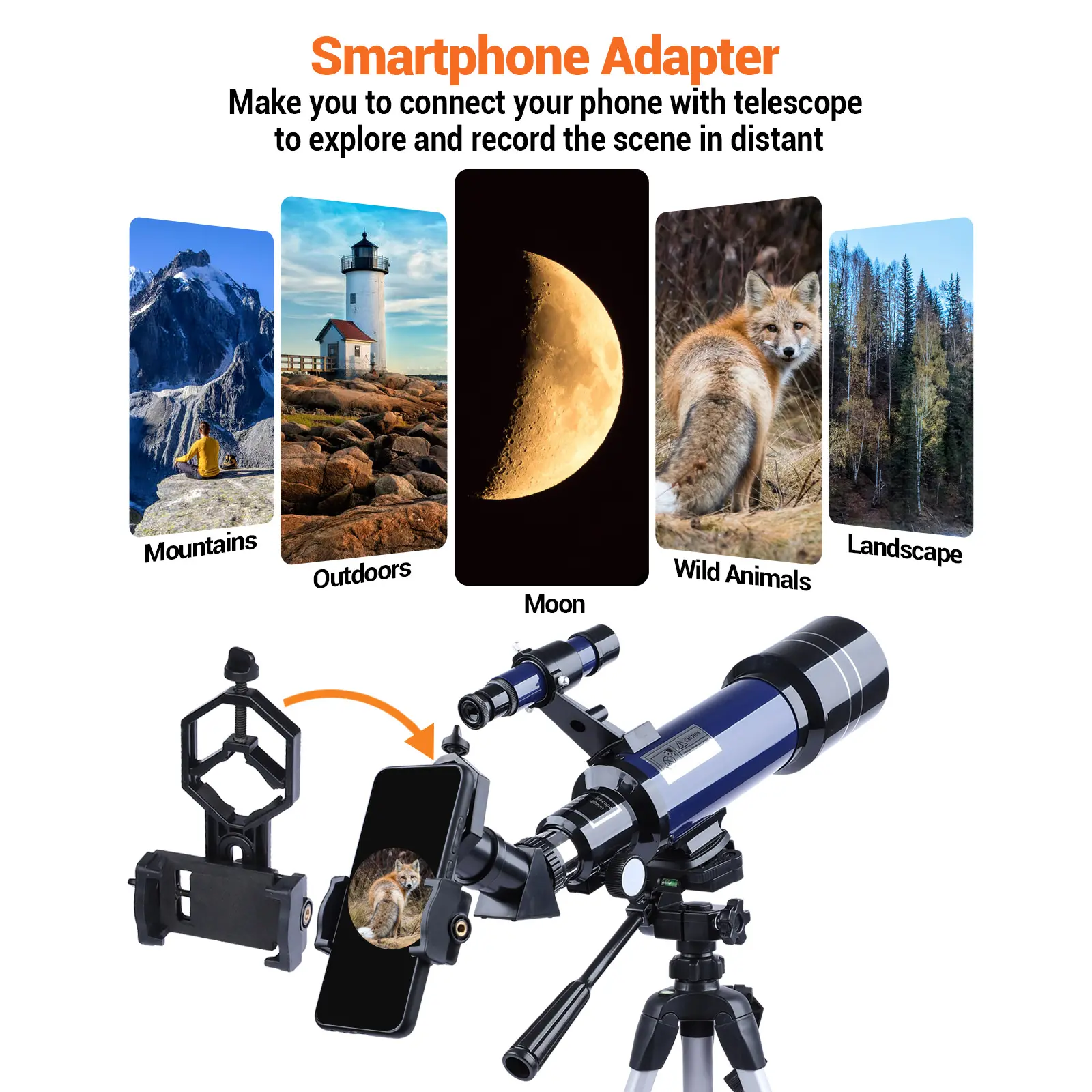 Telescopes for Astronomy Adults, 70mm Aperture 400mm Focal Length Refractor Telescope for Beginners Kids, Portable